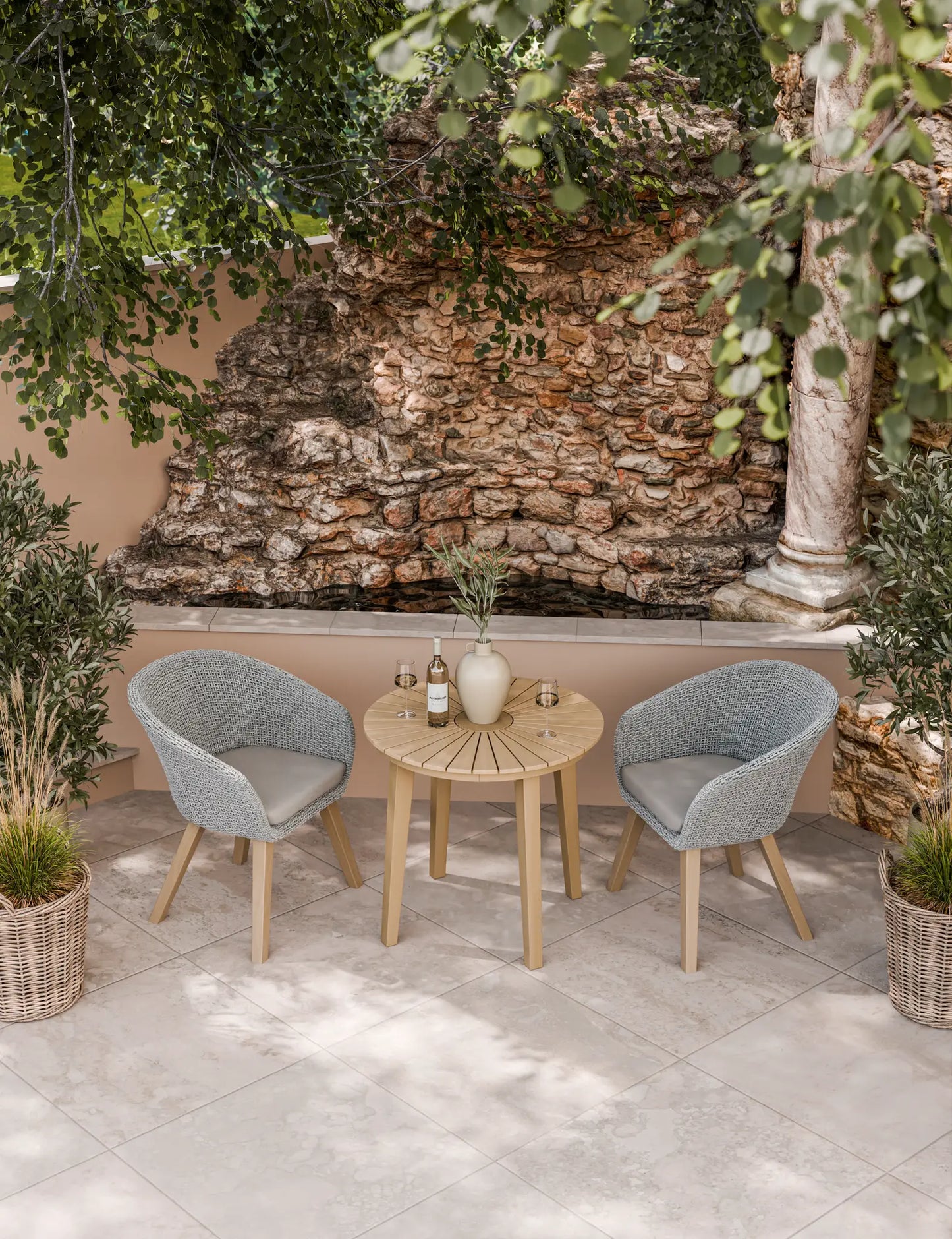 Roma 2 Seater Round Sunray Bistro Set with Sol Dining Chairs