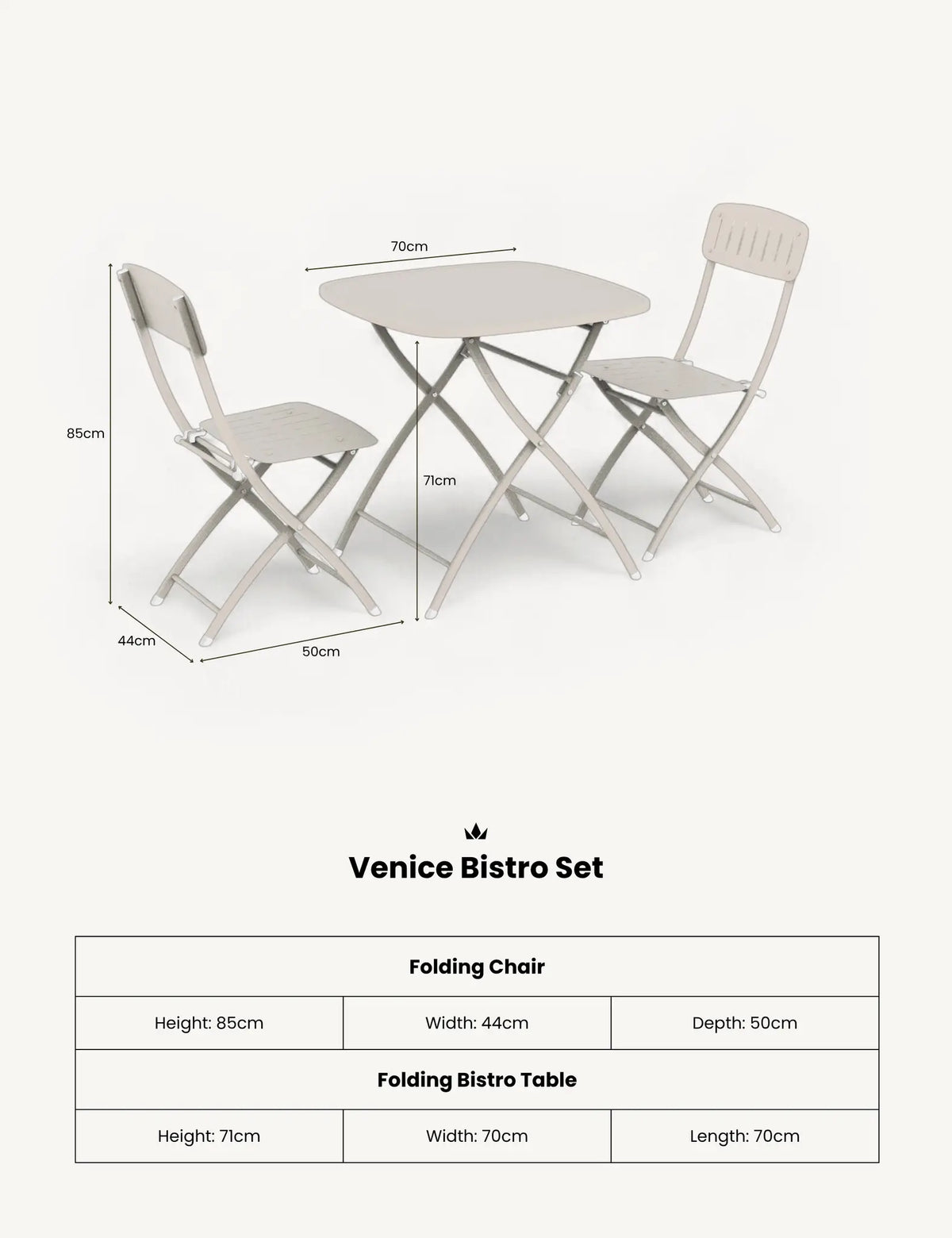 Venice 2 Seater Folding Bistro Set in Cashmere