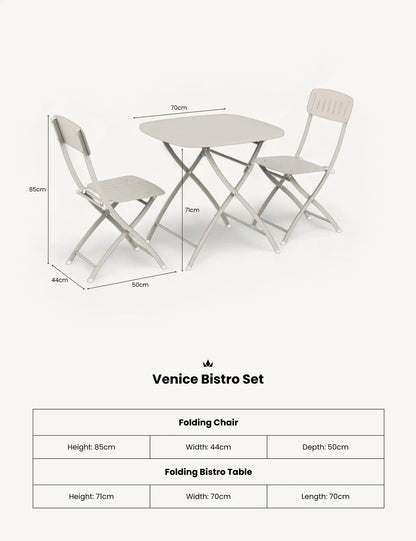 Venice 2 Seater Folding Bistro Set in Cashmere
