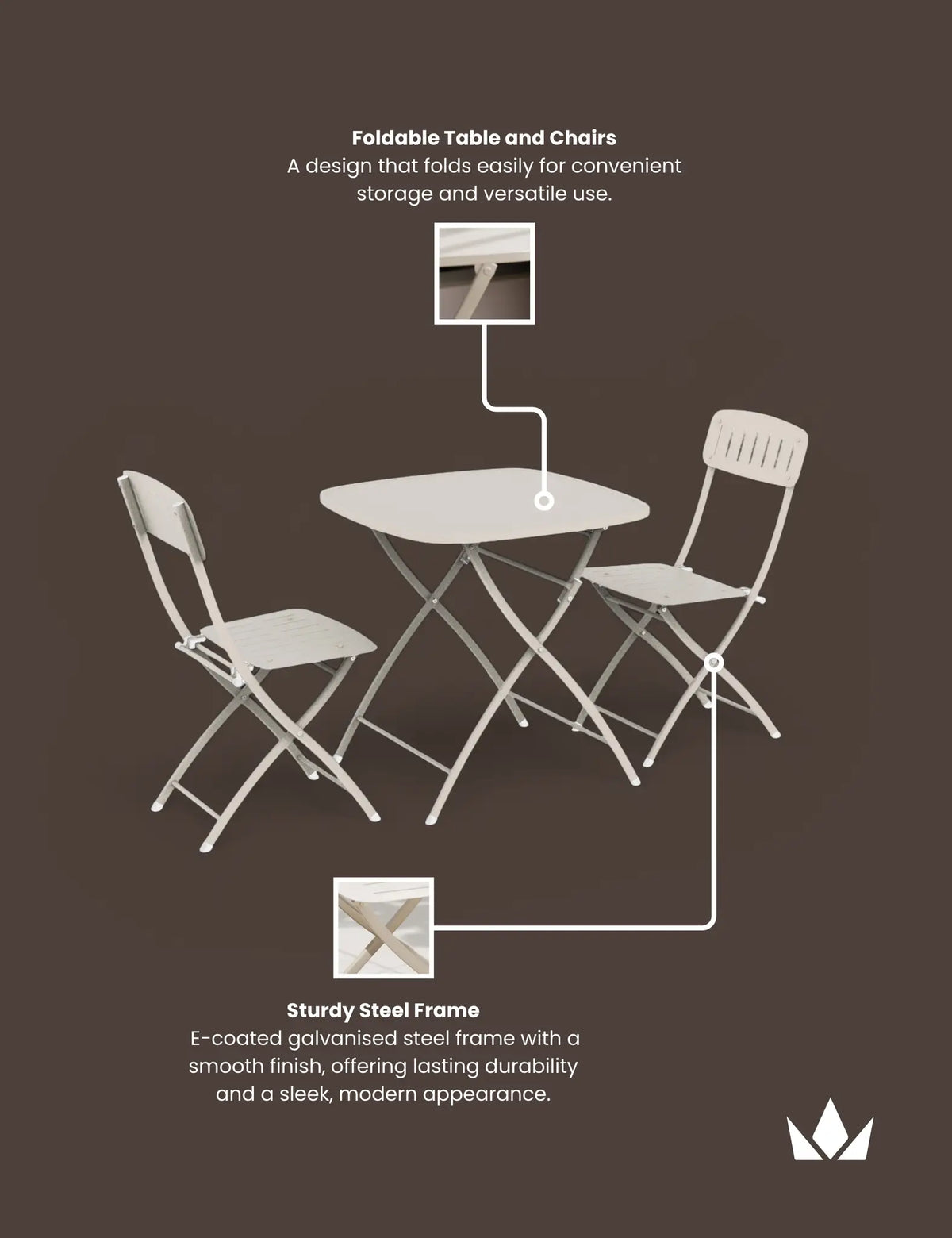 Venice 2 Seater Folding Bistro Set in Cashmere
