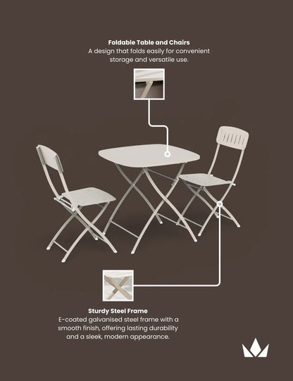 Venice 2 Seater Folding Bistro Set in Cashmere
