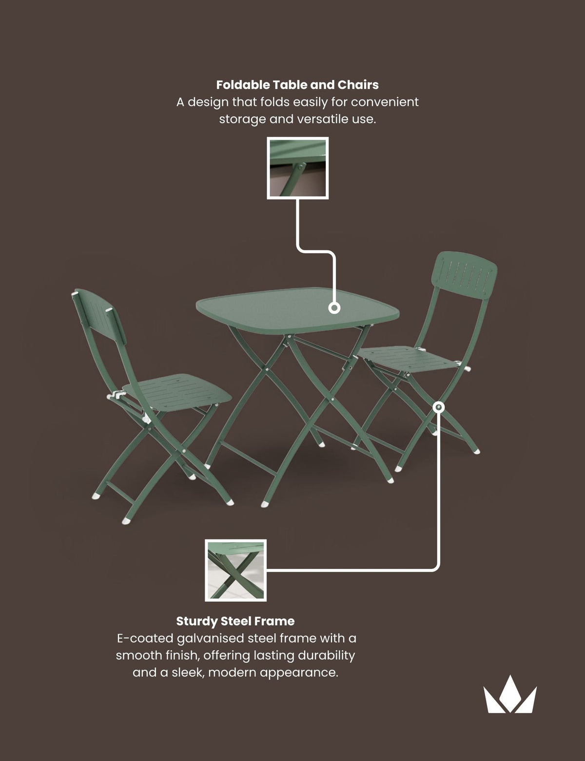 Venice 2 Seater Folding Bistro Set in Moss