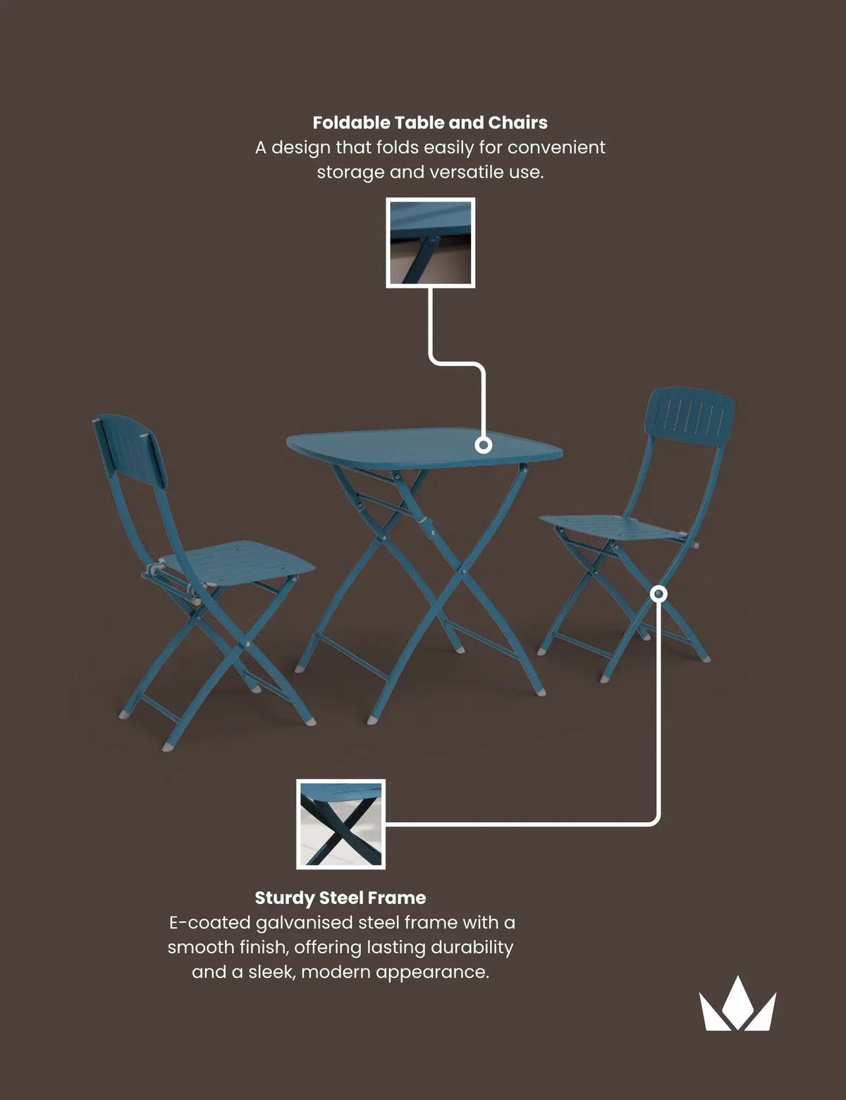Venice 2 Seater Folding Bistro Set in Caribbean Blue