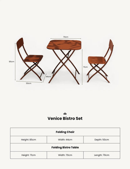 Venice 2 Seater Folding Bistro Set in Cayenne Orange