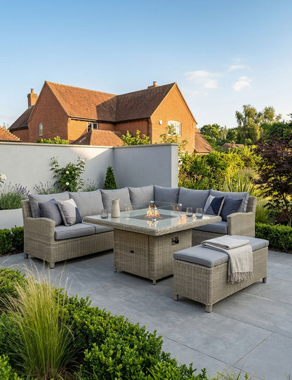 Wentworth 8 Seater Deluxe Modular Corner Dining & Lounging Set with Square Fire Pit Table