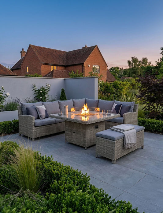 Wentworth 8 Seater Deluxe Modular Corner Dining & Lounging Set with Square Fire Pit Table