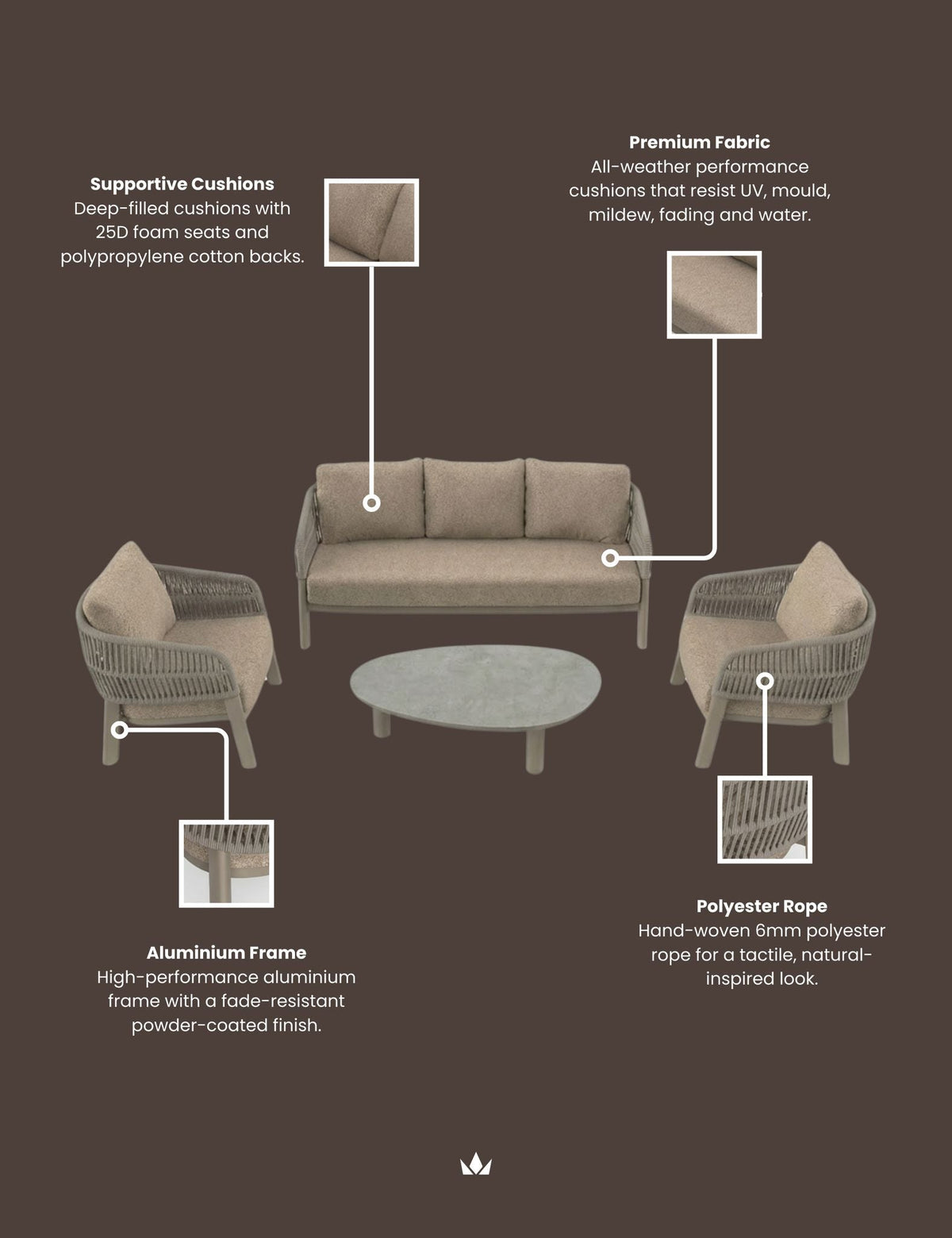 ZURO 5-Seater Lounging Set with Coffee Table