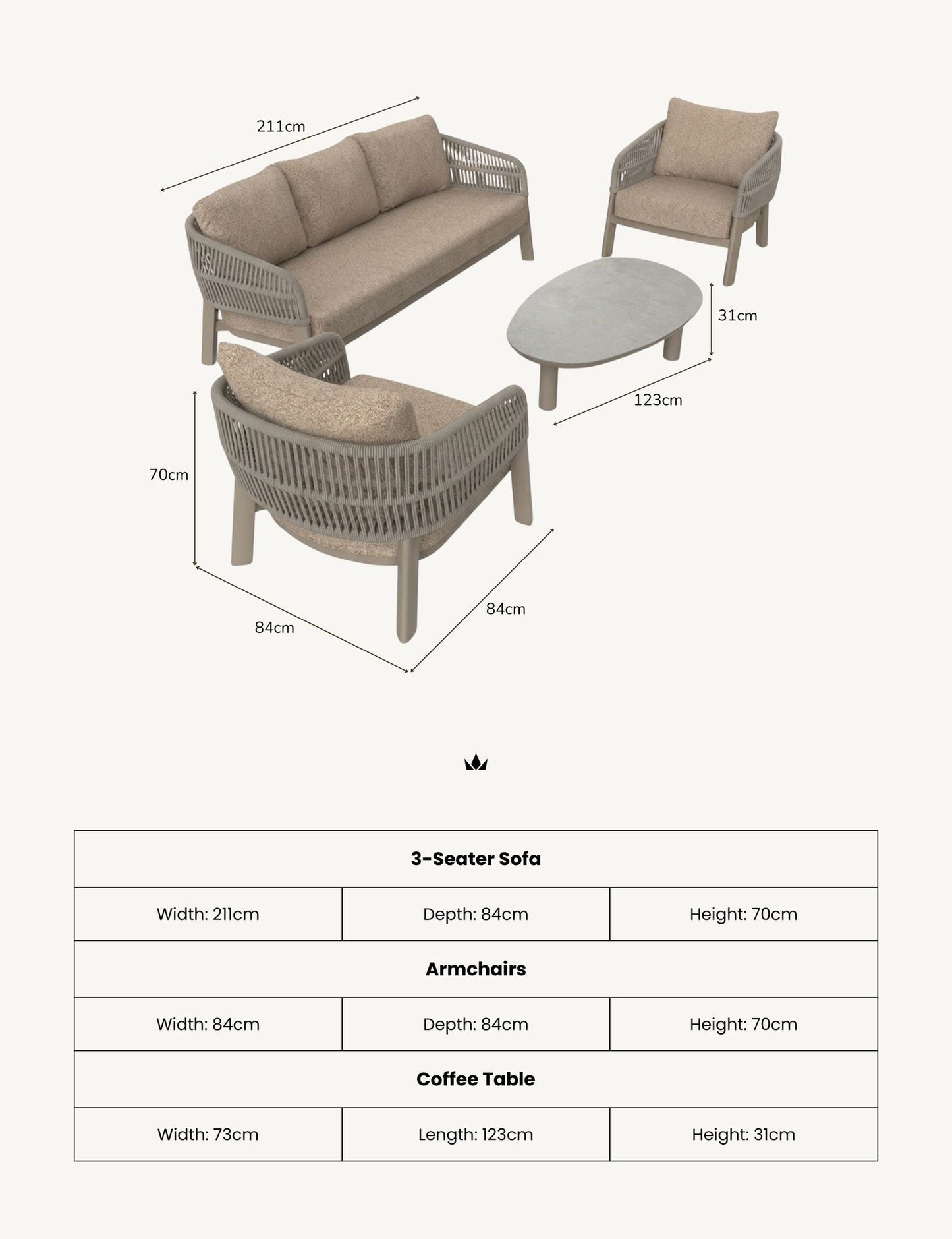 ZURO 5-Seater Lounging Set with Coffee Table