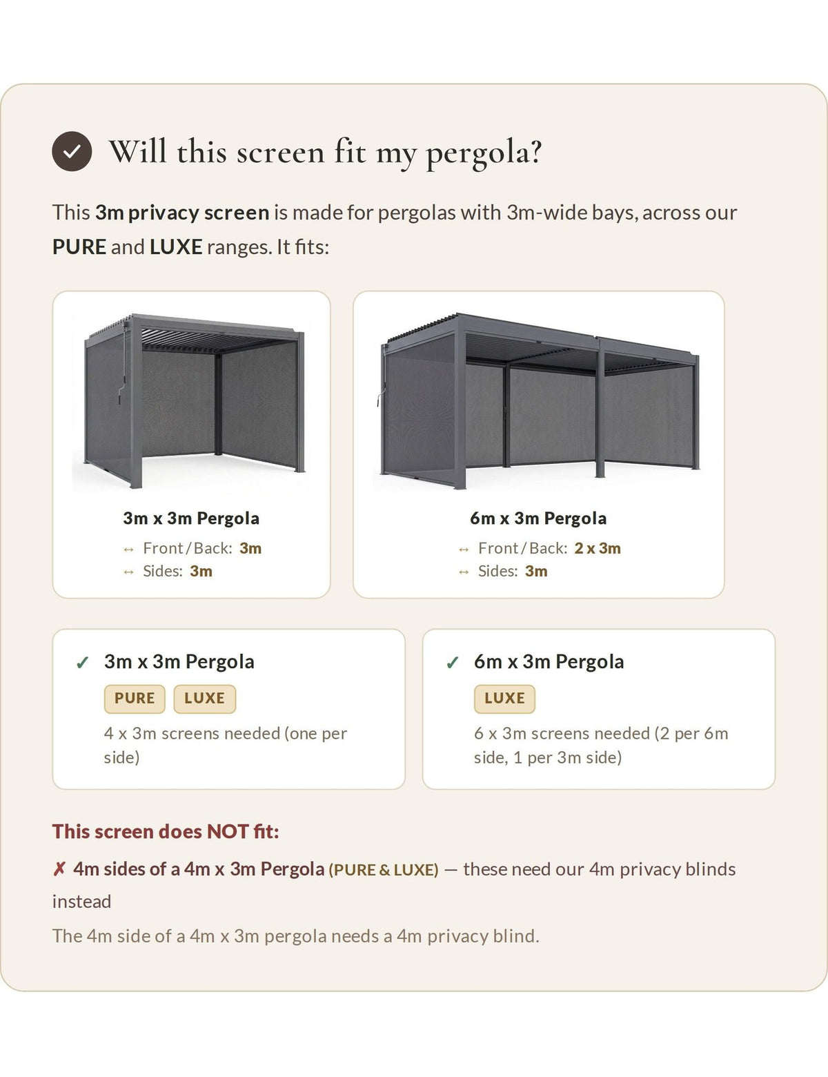 3m Pergola Privacy Screen (Suitable for LUXE and PURE Pergolas)