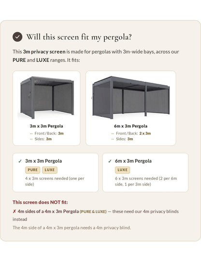 3m Pergola Privacy Screen (Suitable for LUXE and PURE Pergolas)